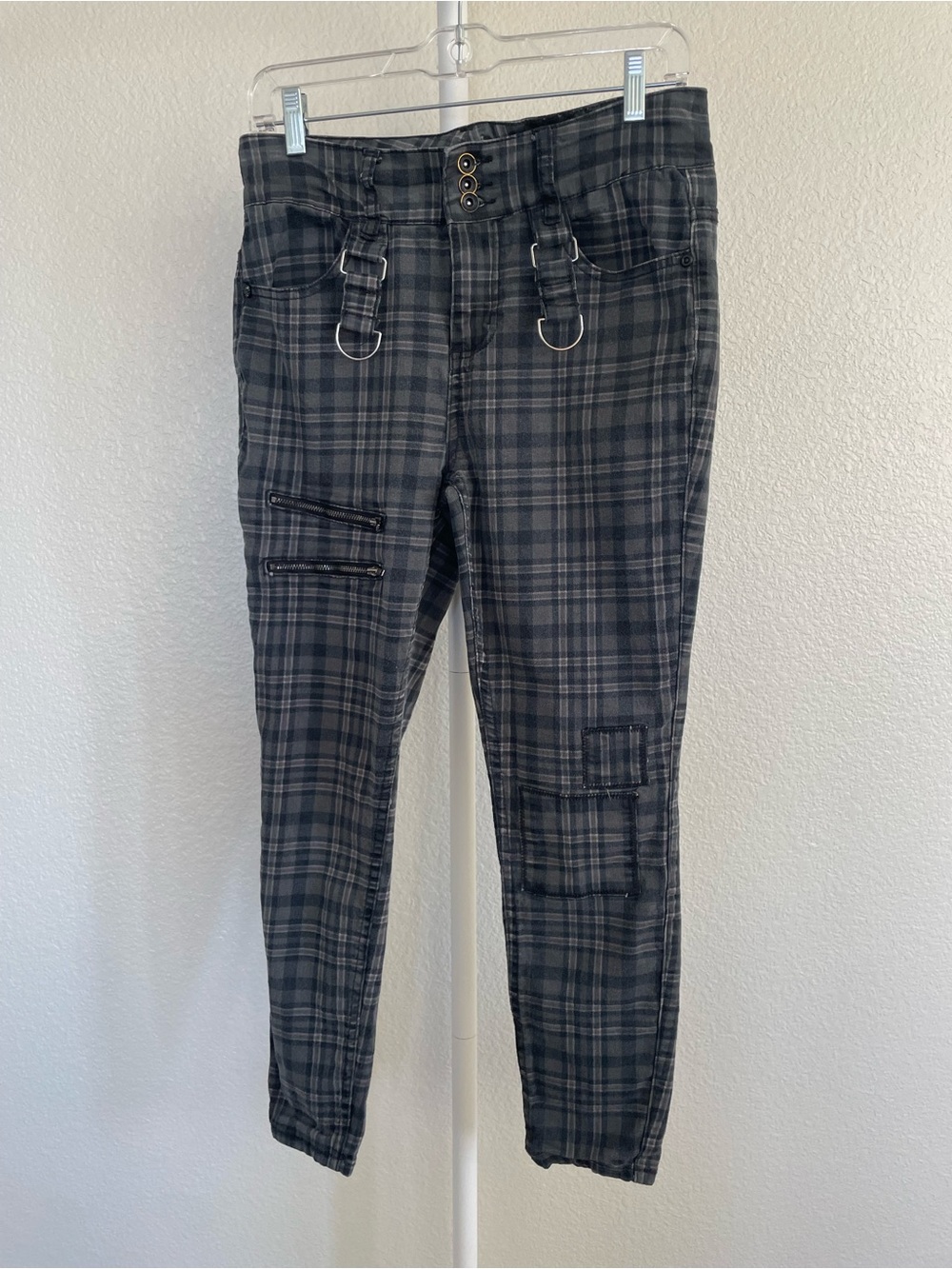 Hot Topic Denim High Rise Super Skinny Plaid Emo Grunge Pants 9